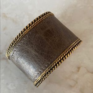 Sundance Leather and Gold Cuff